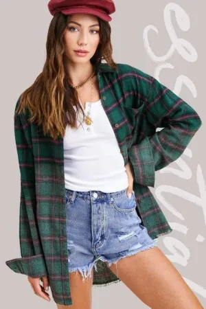 Vintage Plaid Button Down Shirt with Long Sleeves