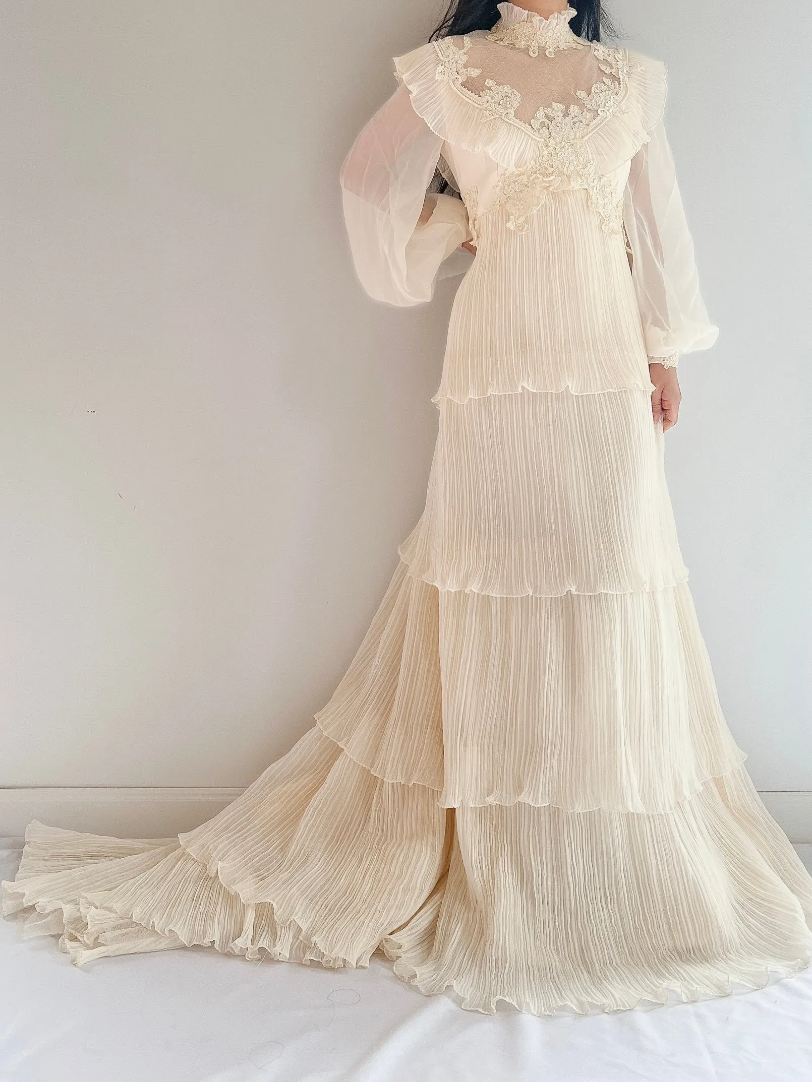 Vintage Pleated Chiffon Gown - M