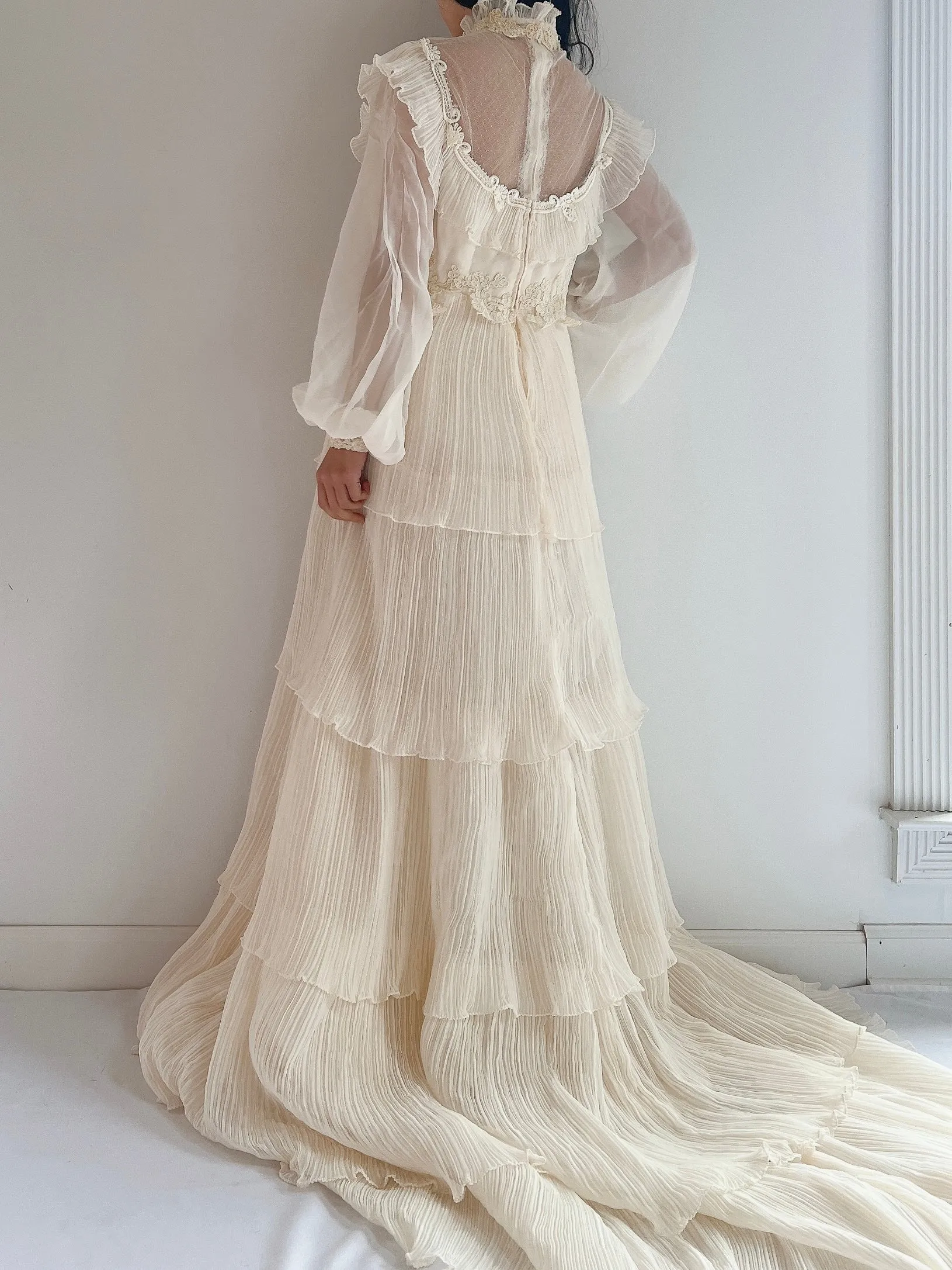 Vintage Pleated Chiffon Gown - M