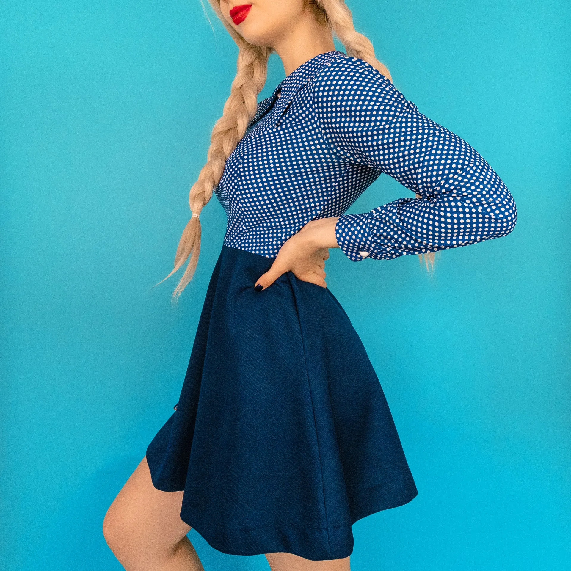 Vintage Polka Dot Fit and Flare Dress Navy