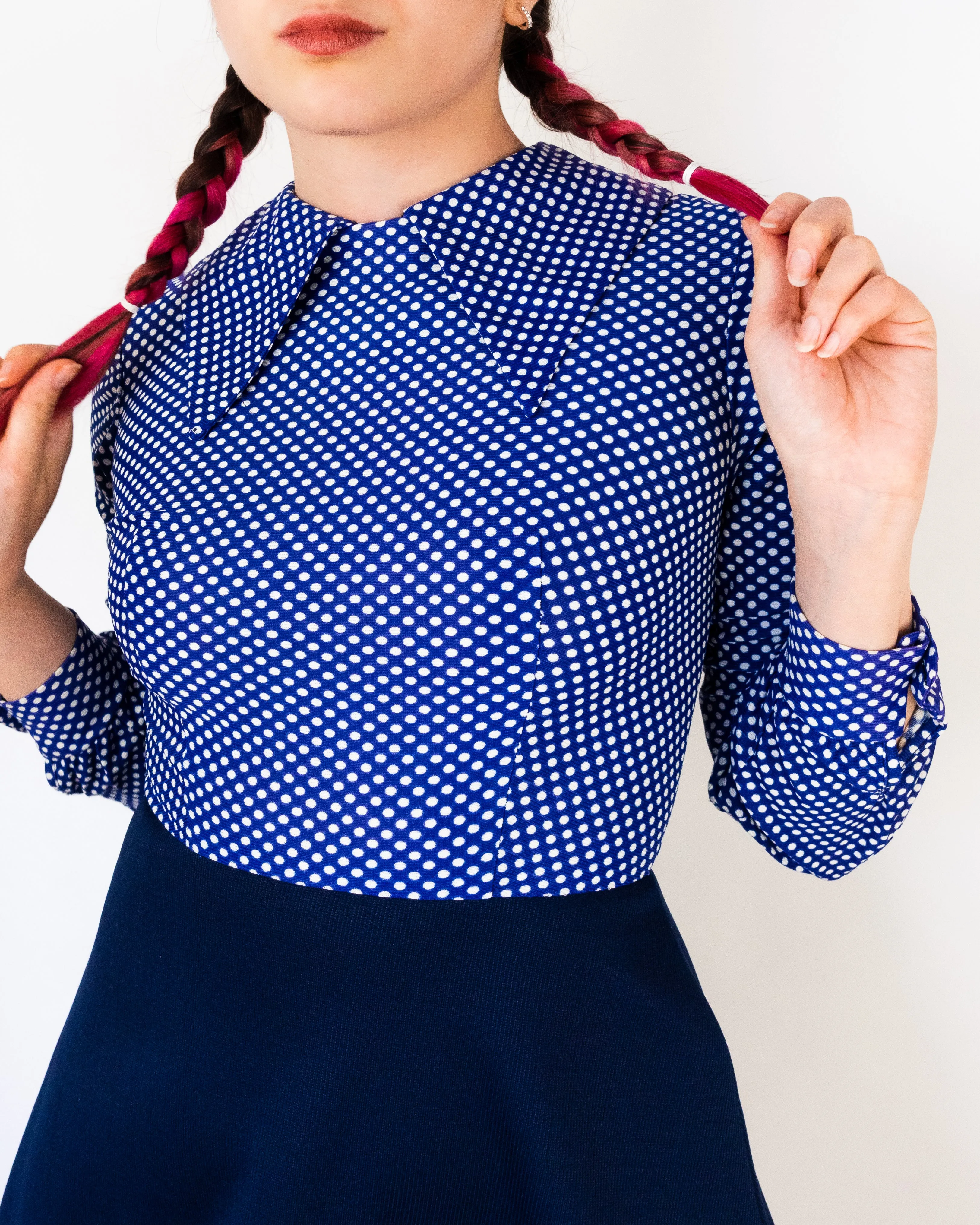 Vintage Polka Dot Fit and Flare Dress Navy