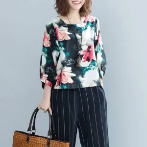 Vintage Printed Floral Linen Shirt