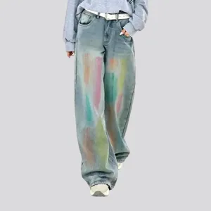 Vintage printed loose fit women's jeans