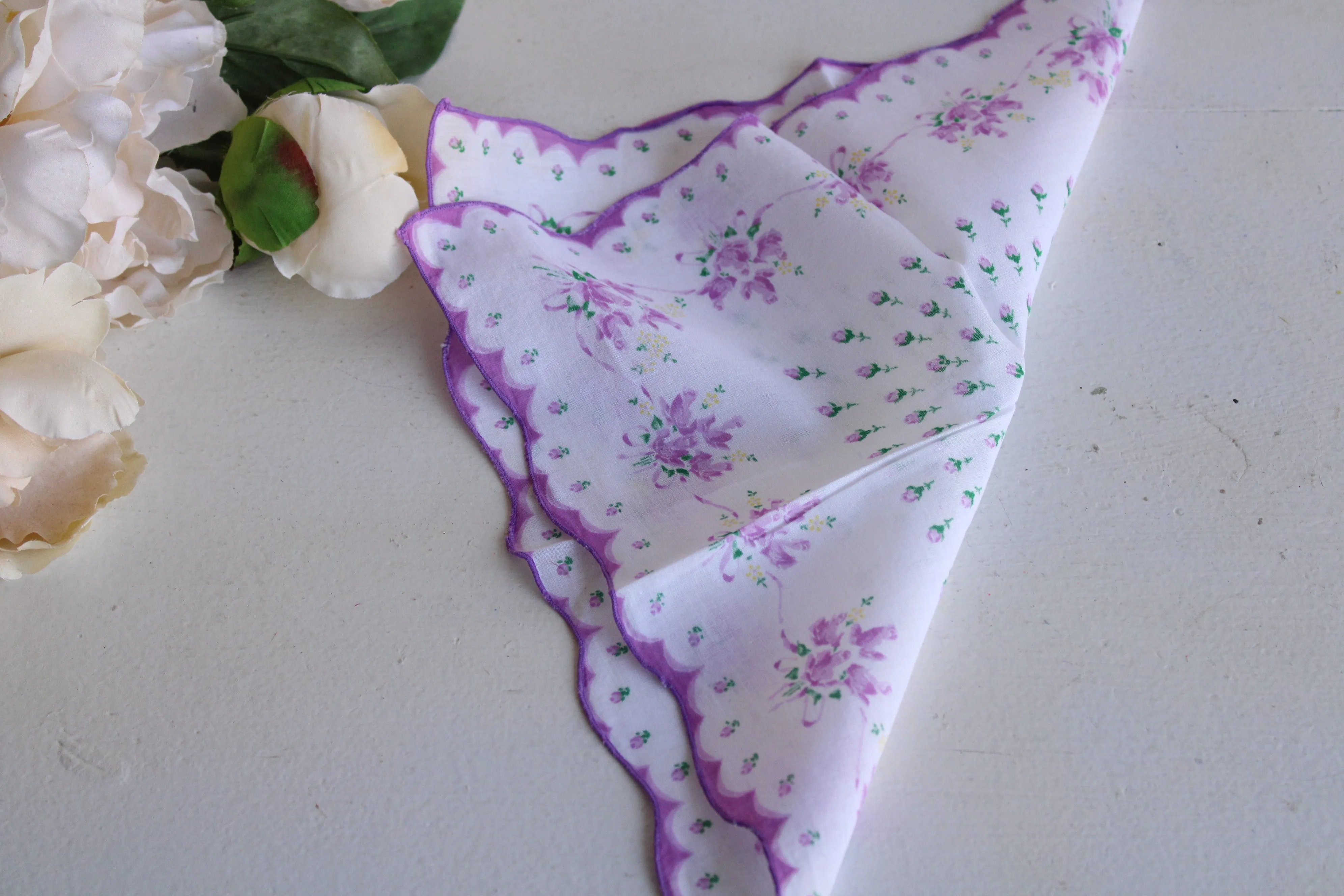 Vintage Purple Roses Handkerchief