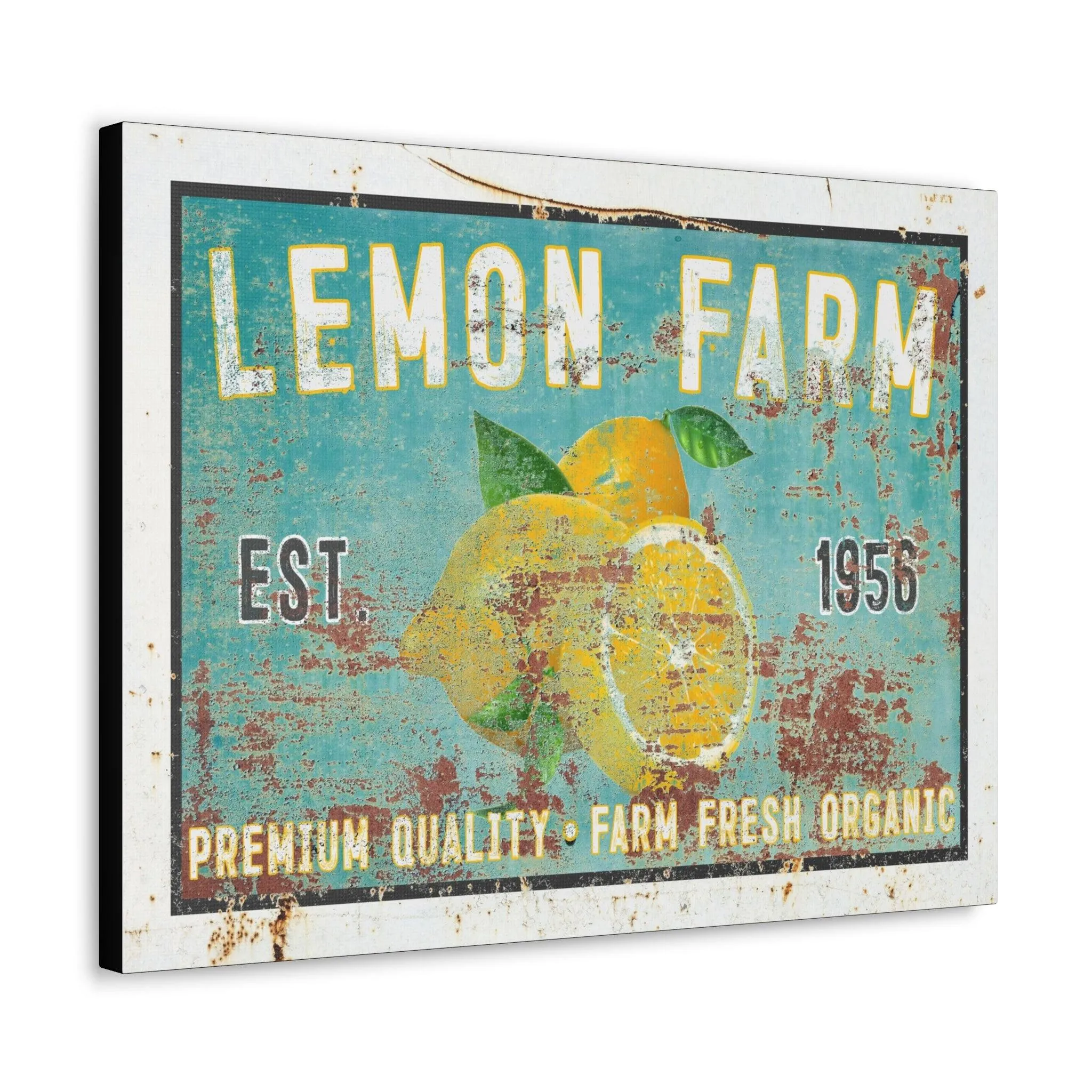 Vintage  " Lemon Farm " Sign Canvas Wall Art  - Bright and Cheery Summer Kitchen Signs