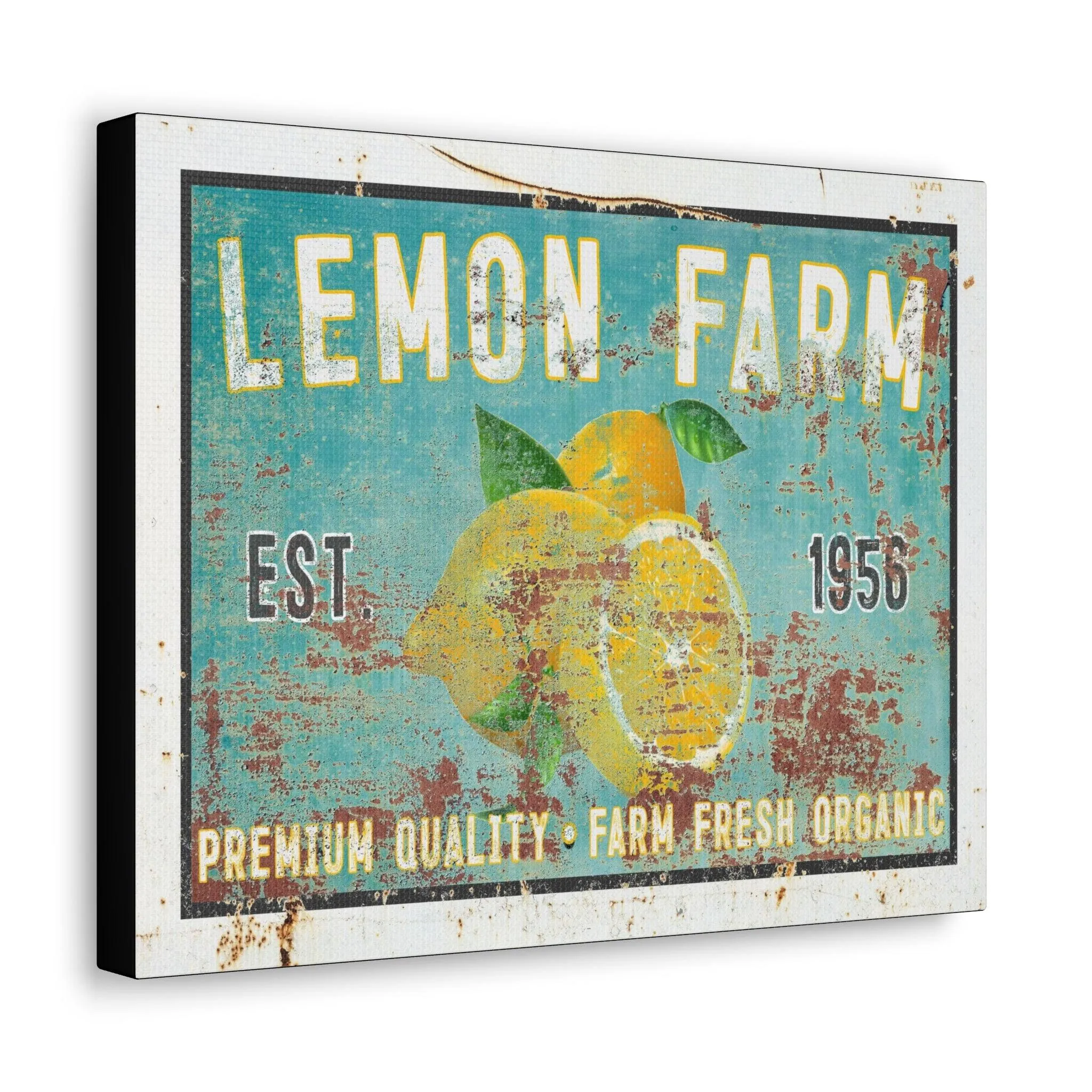 Vintage  " Lemon Farm " Sign Canvas Wall Art  - Bright and Cheery Summer Kitchen Signs