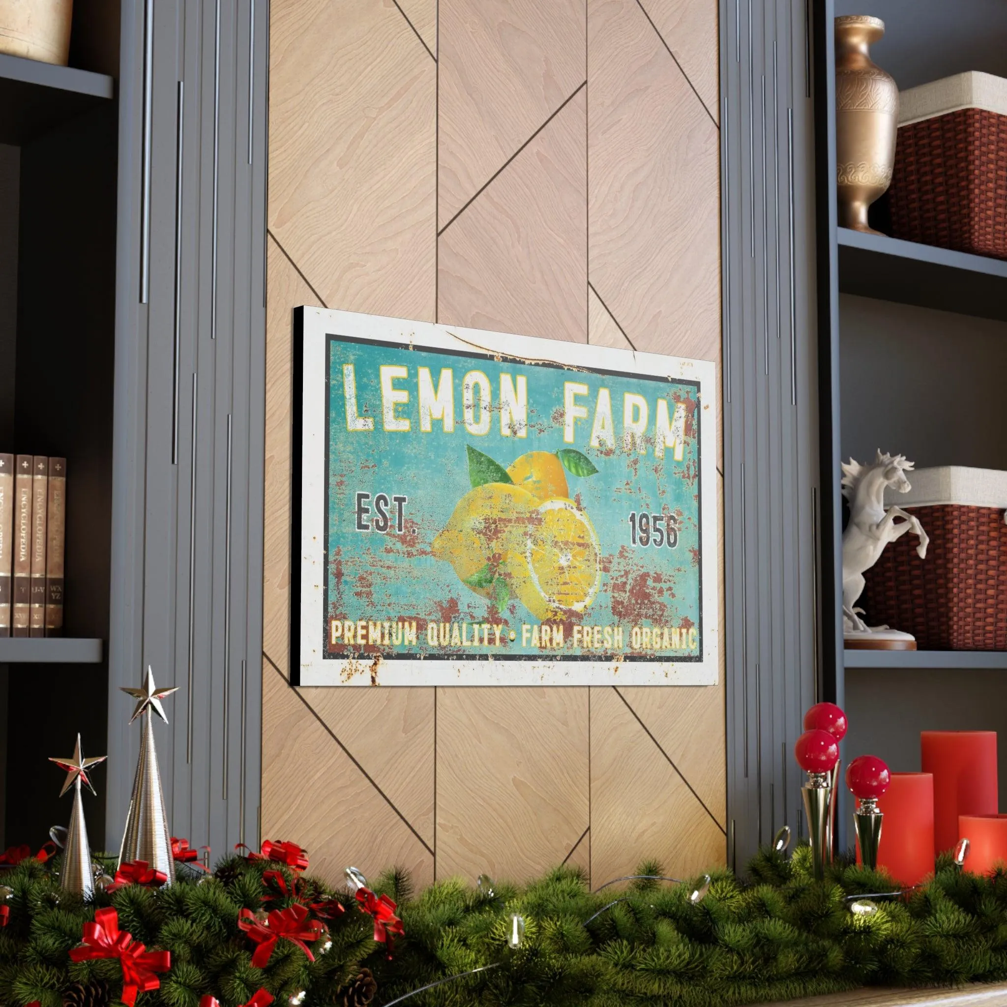 Vintage  " Lemon Farm " Sign Canvas Wall Art  - Bright and Cheery Summer Kitchen Signs