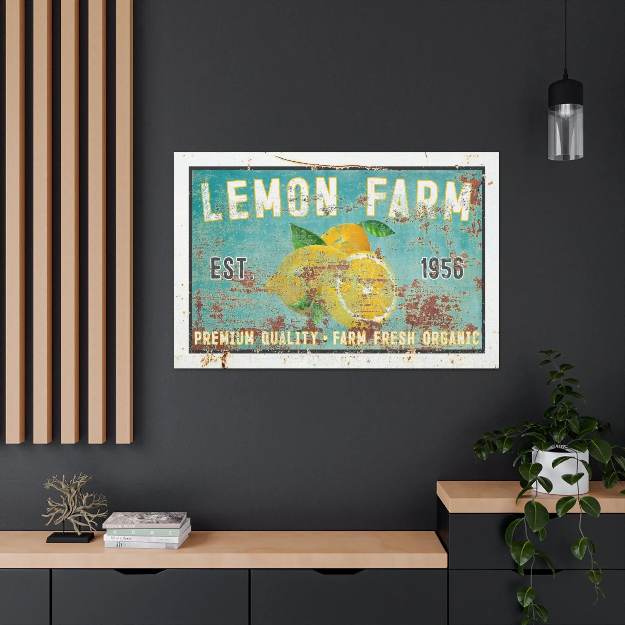 Vintage  " Lemon Farm " Sign Canvas Wall Art  - Bright and Cheery Summer Kitchen Signs