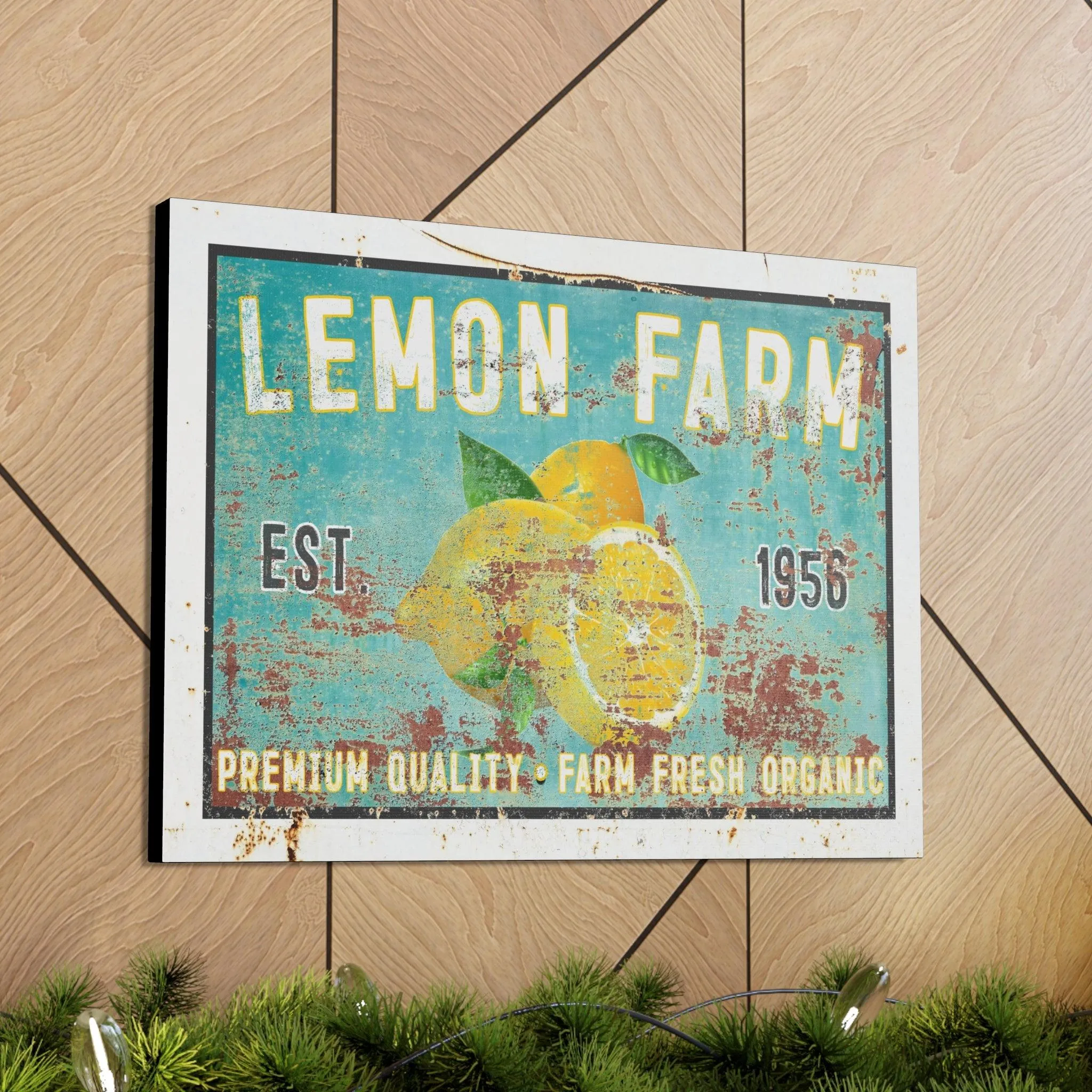 Vintage  " Lemon Farm " Sign Canvas Wall Art  - Bright and Cheery Summer Kitchen Signs