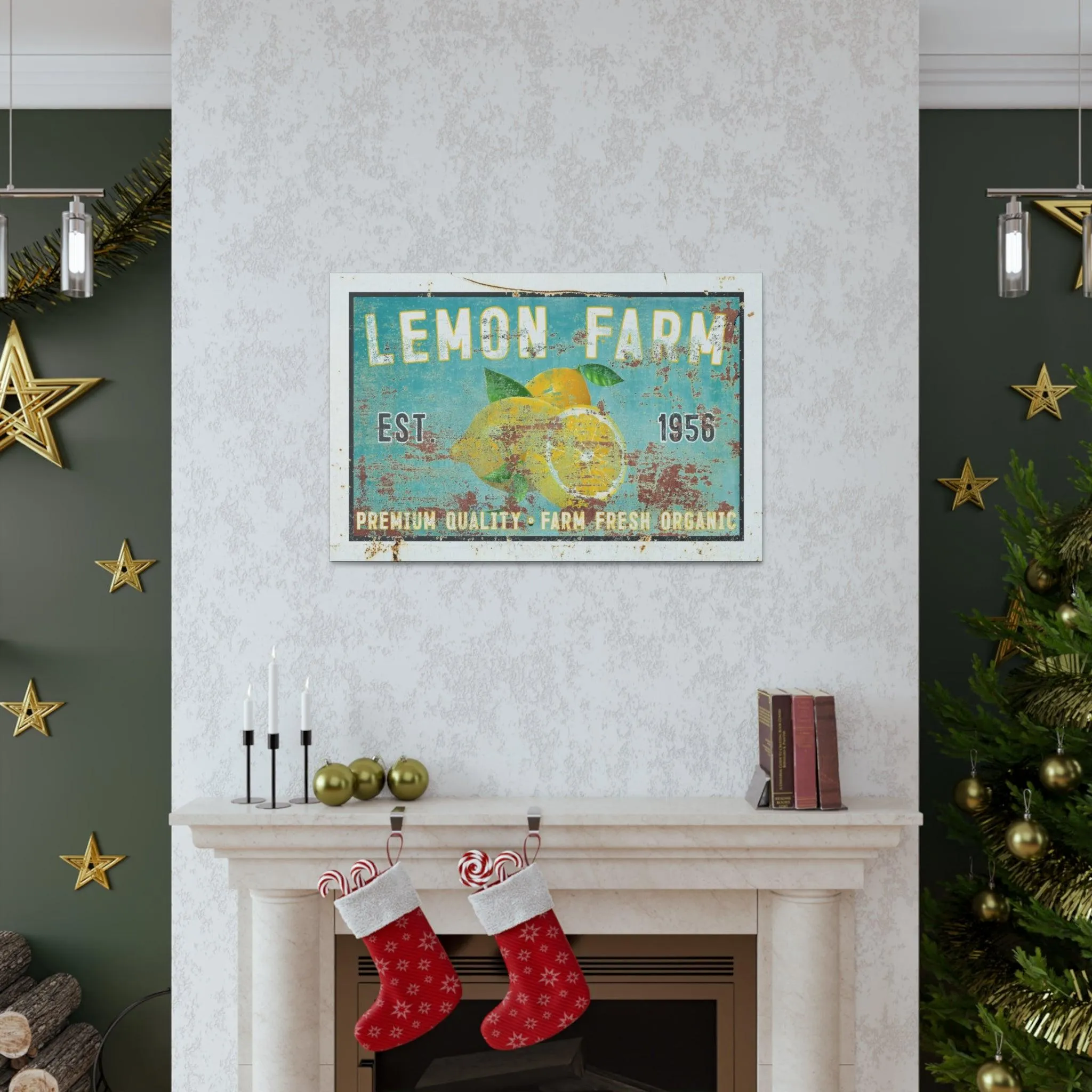 Vintage  " Lemon Farm " Sign Canvas Wall Art  - Bright and Cheery Summer Kitchen Signs