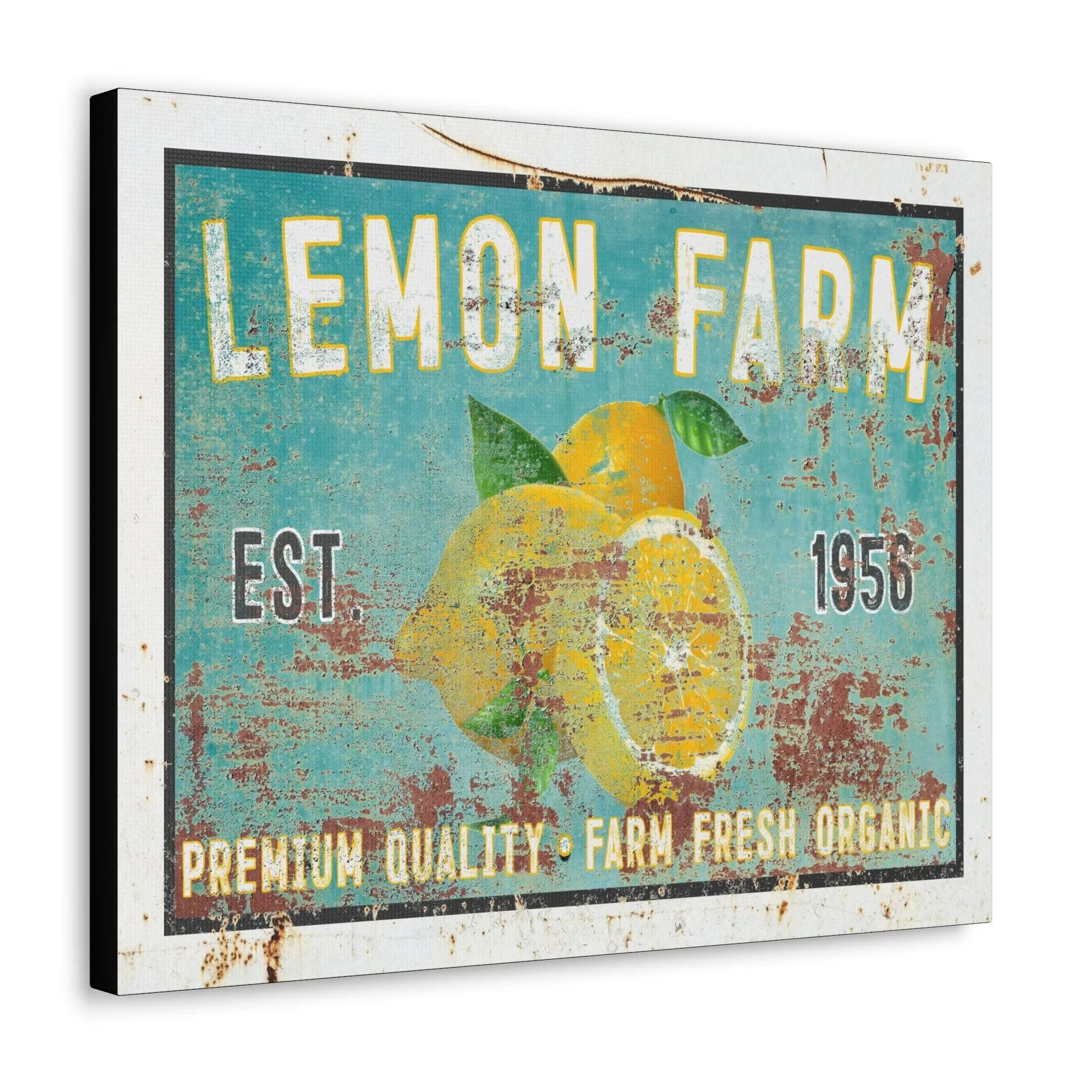 Vintage  " Lemon Farm " Sign Canvas Wall Art  - Bright and Cheery Summer Kitchen Signs