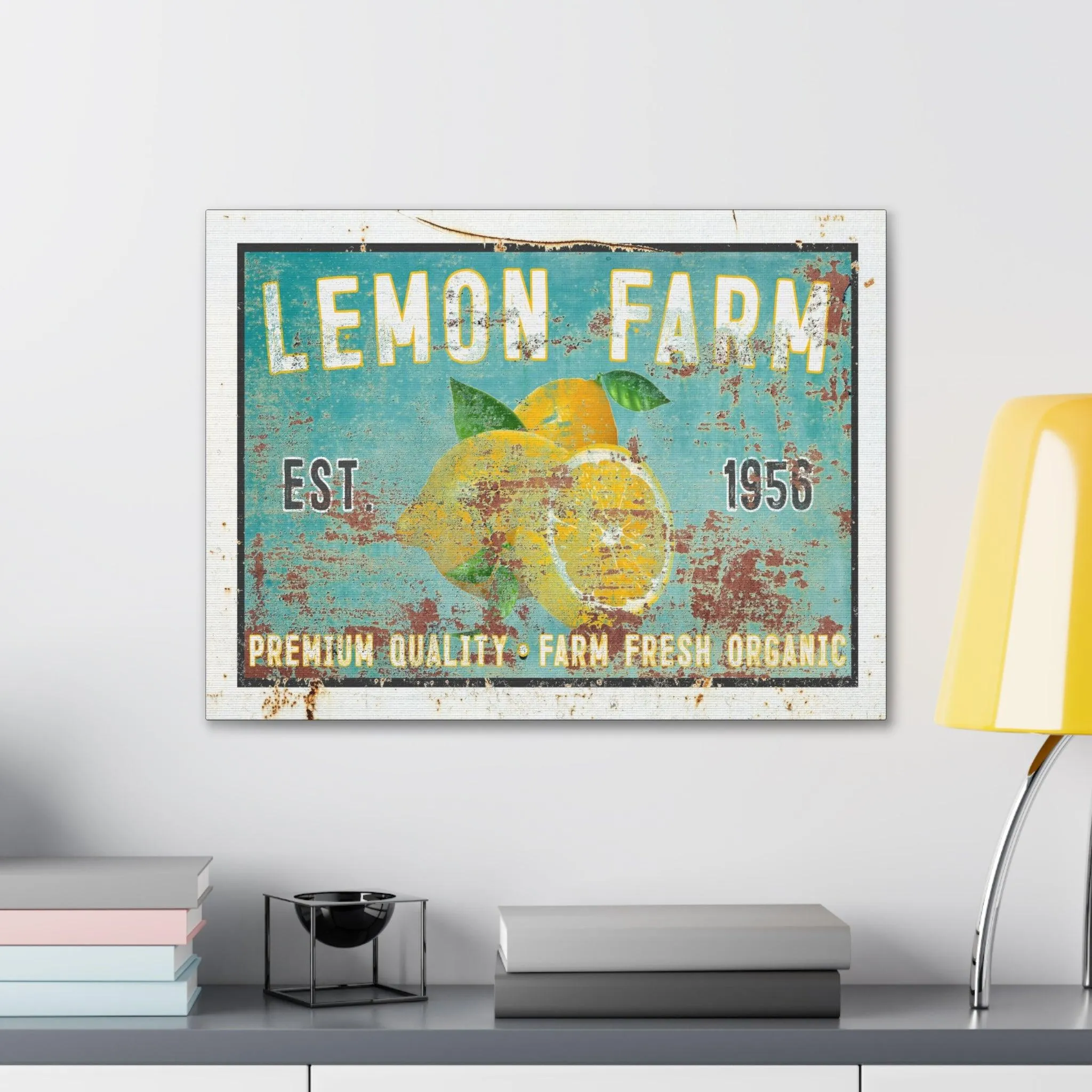 Vintage  " Lemon Farm " Sign Canvas Wall Art  - Bright and Cheery Summer Kitchen Signs