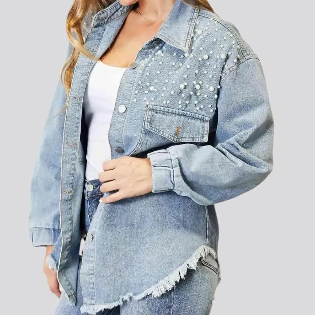 Vintage raw-hem denim jacket for ladies