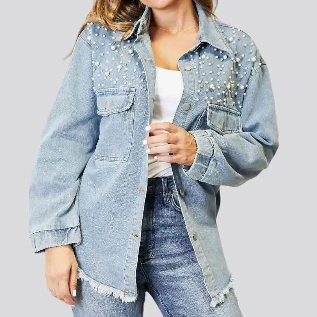 Vintage raw-hem denim jacket for ladies