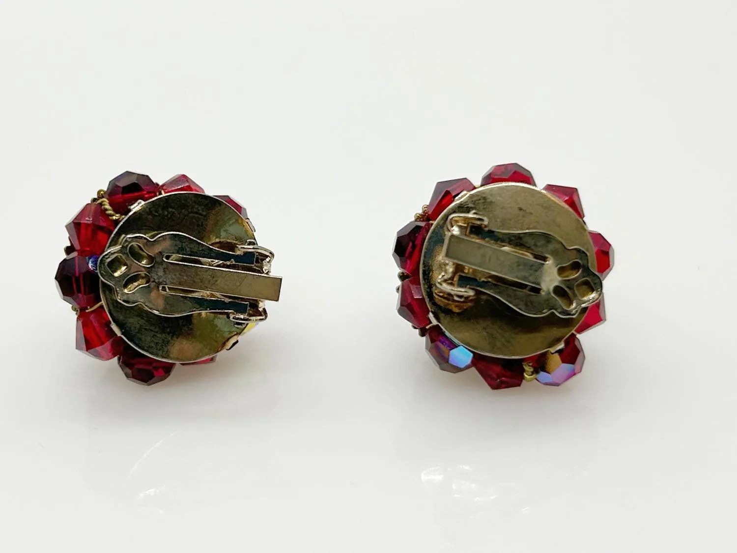 Vintage Red Faceted Red Stone Floral Brooch and Earring Set