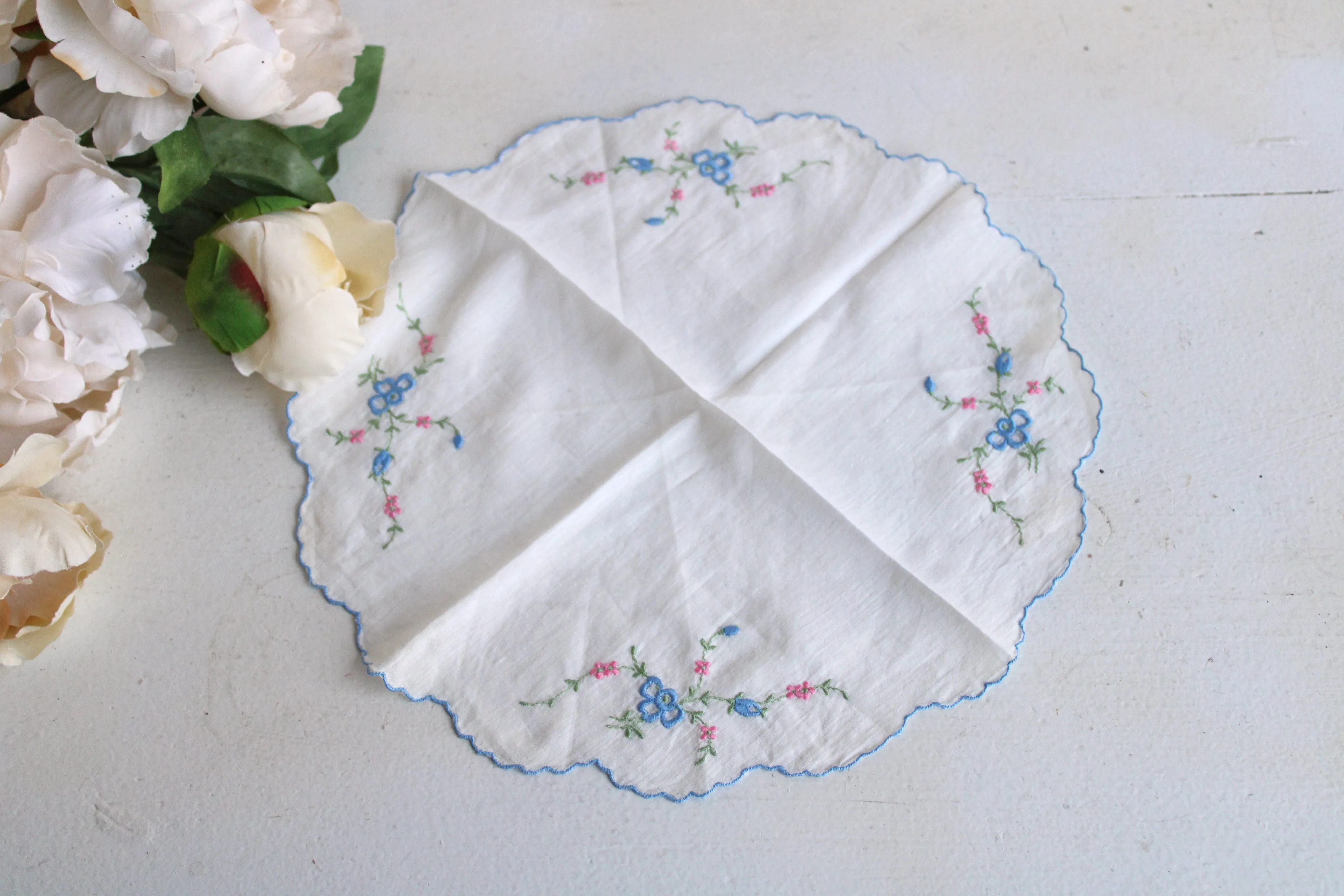 Vintage Round Embroidered Handkerchief