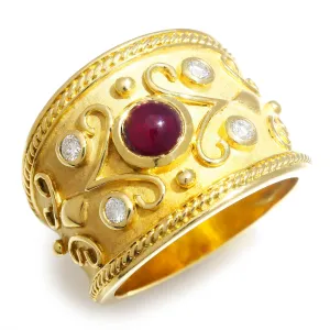 Vintage Ruby Etruscan Cigar Band with Diamonds 18K Yellow Gold