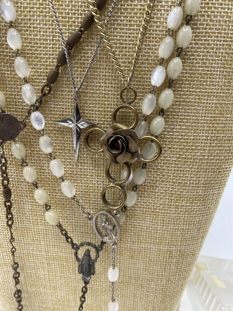 Vintage set of 3 Rosaries, 2 Cross Pendant Necklaces Unique! /ro