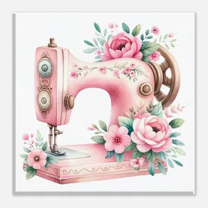 Vintage Sewing Machine Pink - Shabby Chic Sewing Room Wall Art Canvas