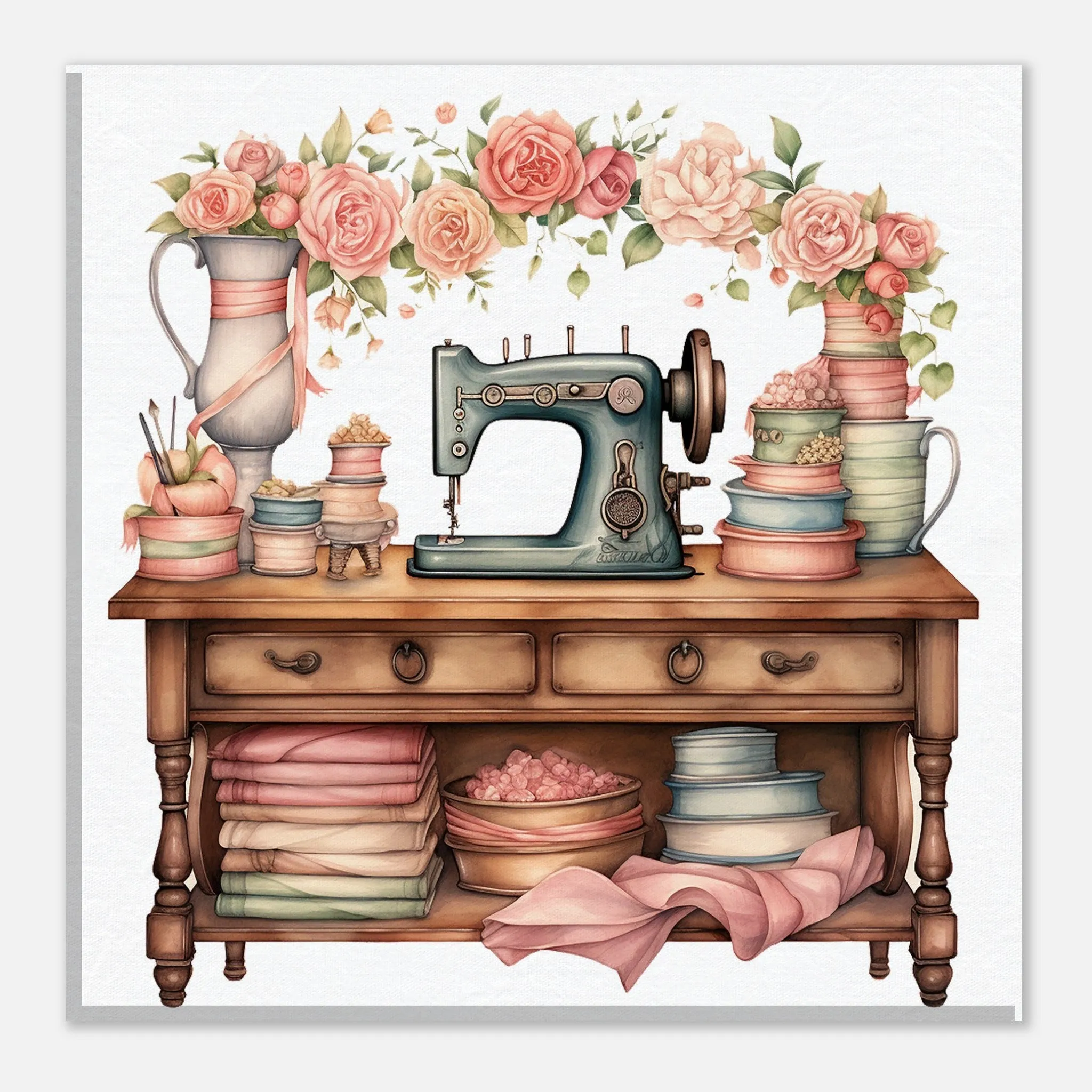 Vintage Sewing Machine - Shabby Chic Sewing Room Wall Art Canvas