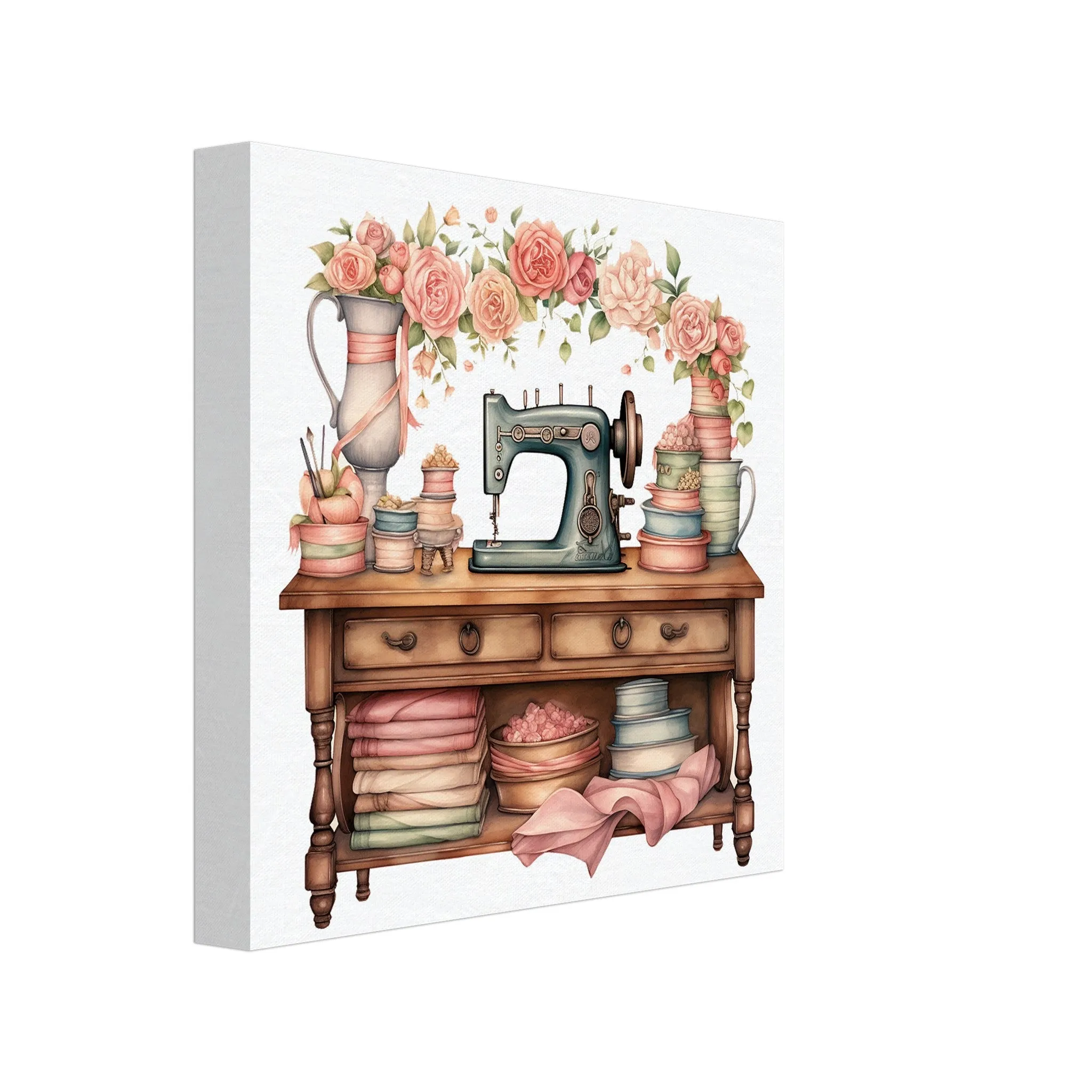 Vintage Sewing Machine - Shabby Chic Sewing Room Wall Art Canvas