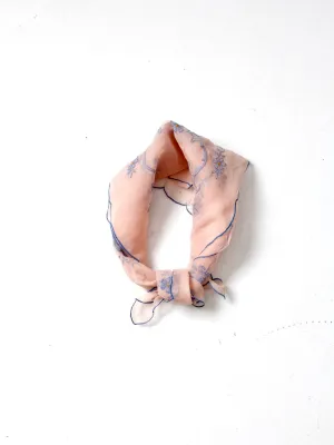 vintage sheer pink scarf with embroidery