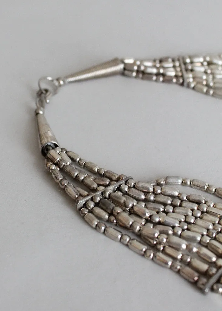 Vintage Silver Beaded Tribal Statement Necklace