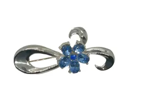 Vintage Silver Bow Brooch with Blue Stones