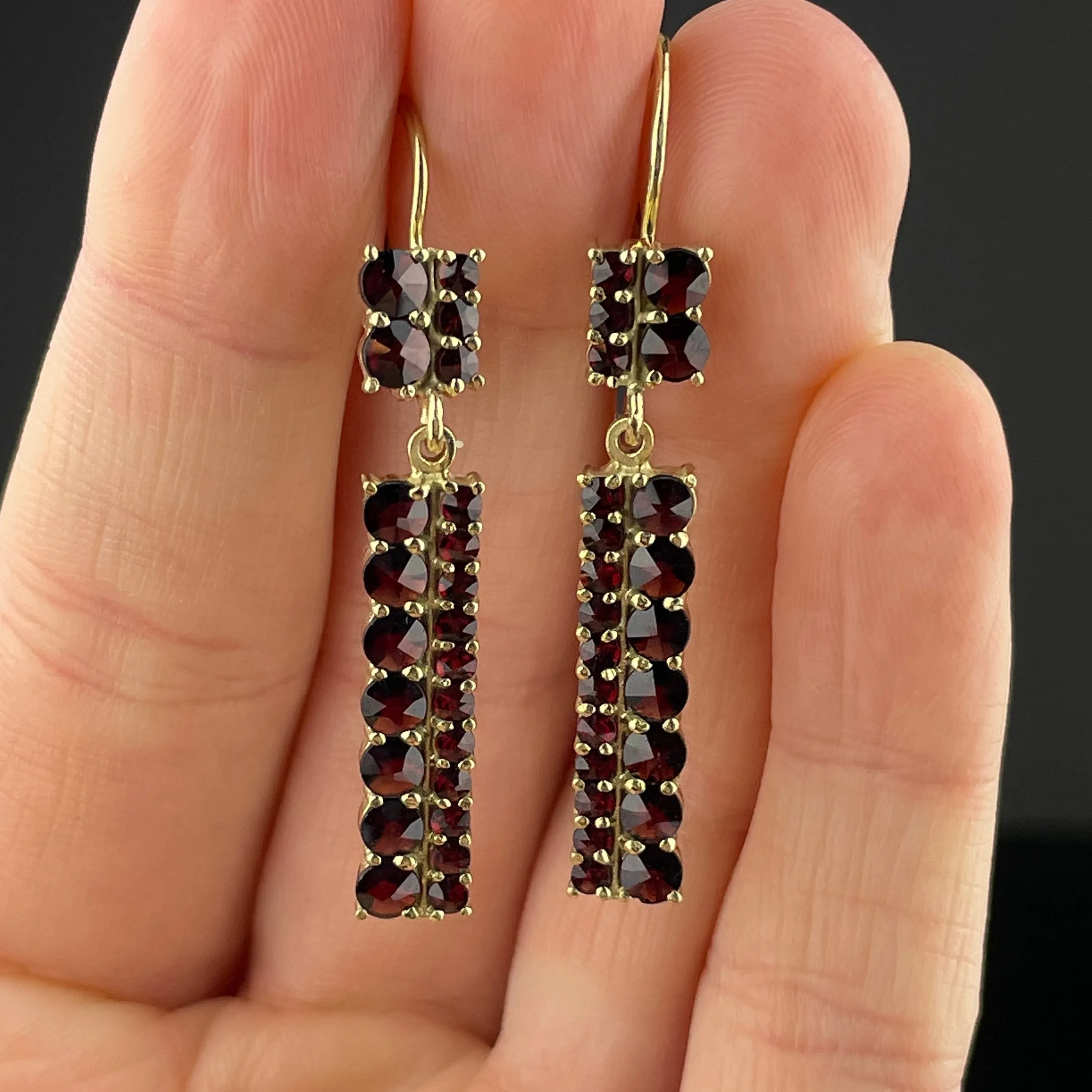 Vintage Silver Gold Vermeil Garnet Dangle Earrings