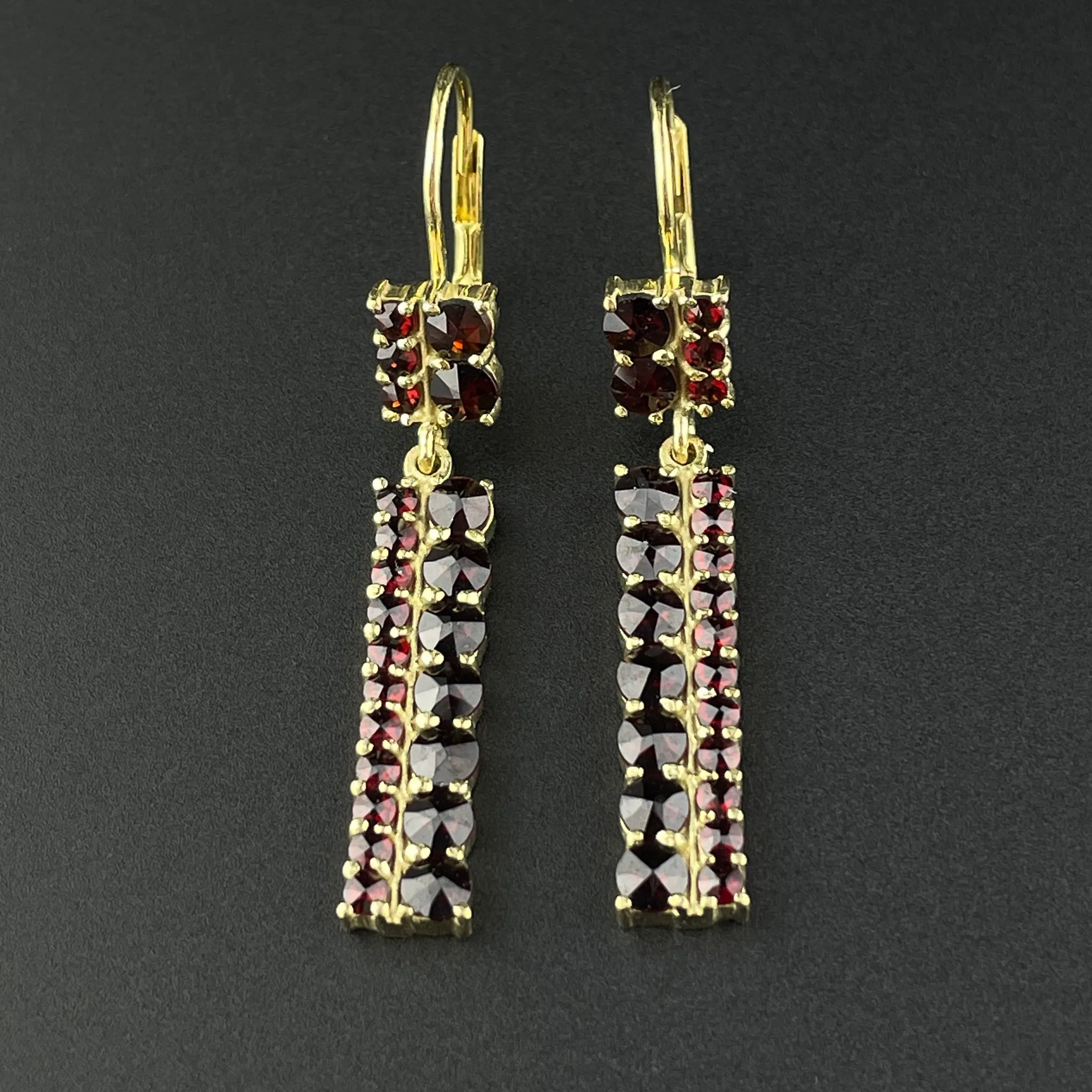 Vintage Silver Gold Vermeil Garnet Dangle Earrings