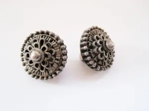 Vintage Silver Turkish Button Clip On Earrings