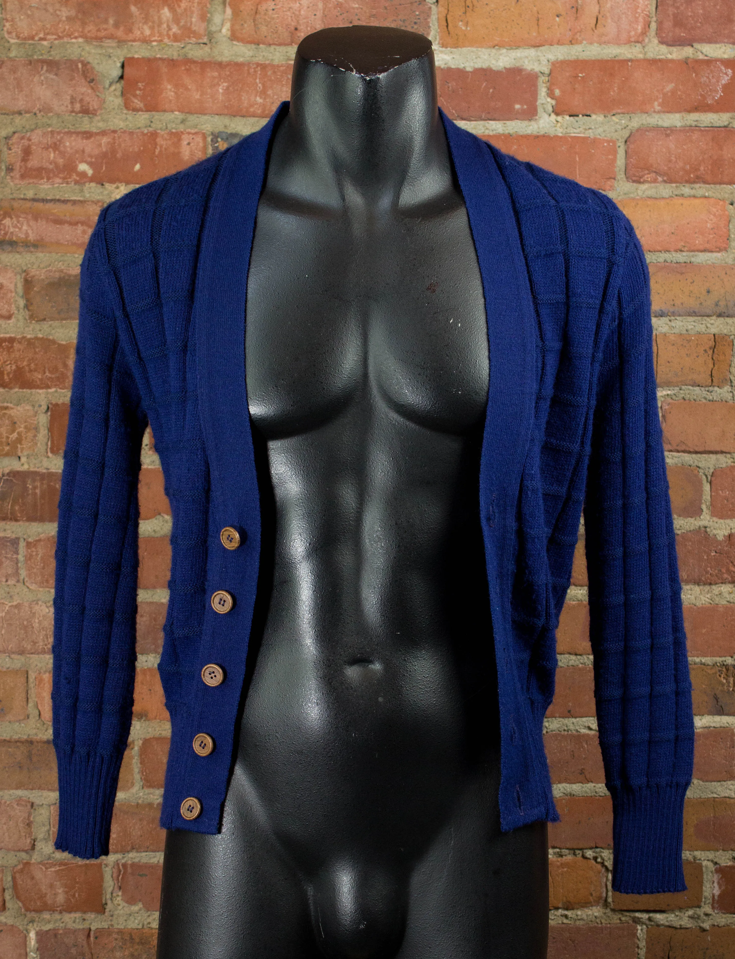 Vintage Sportswear Wood Button Blue Cardigan Unisex Small