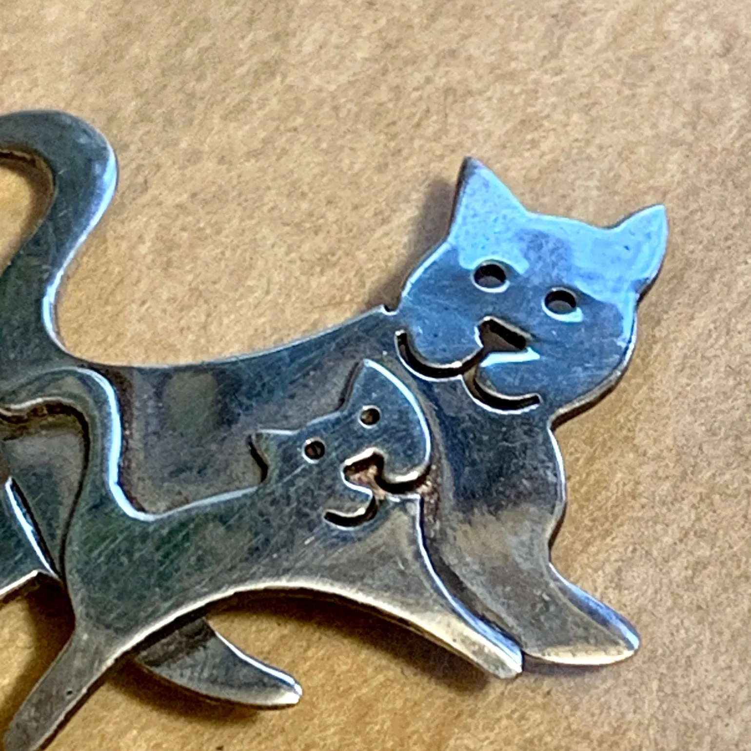 Vintage Sterling Cats Brooch