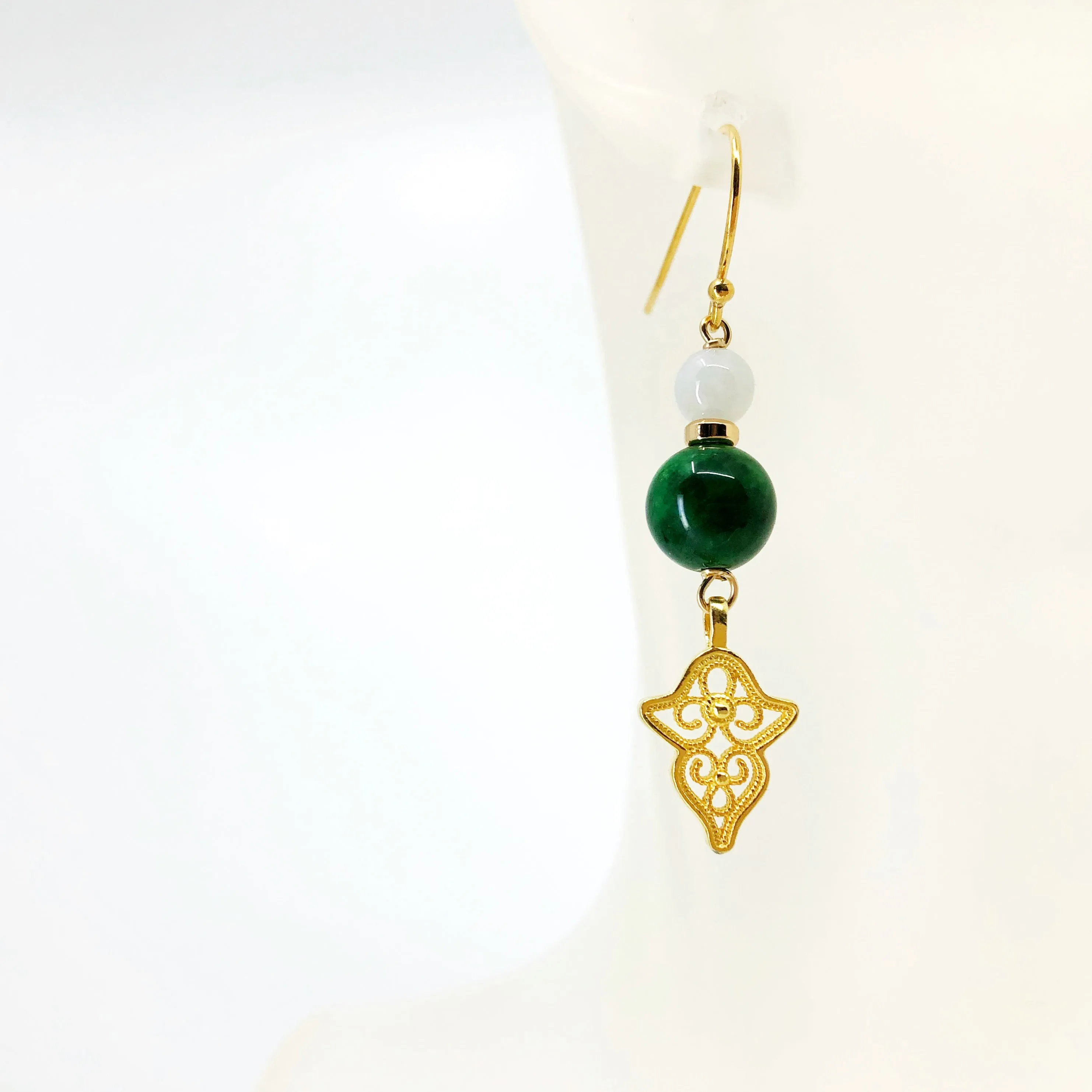 Vintage Style Gold Jade Filigree Earrings