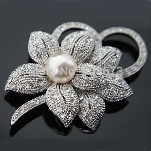 Vintage Style Rhodium Plated Clear Austria Crystals Imitation Pearl Big Bow Brooch Wedding Accessories