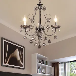 Vintage Style Smoke Gray Crystal Chandelier Light - Pendant Lighting with Candle 3/5 Lights for Dining Room