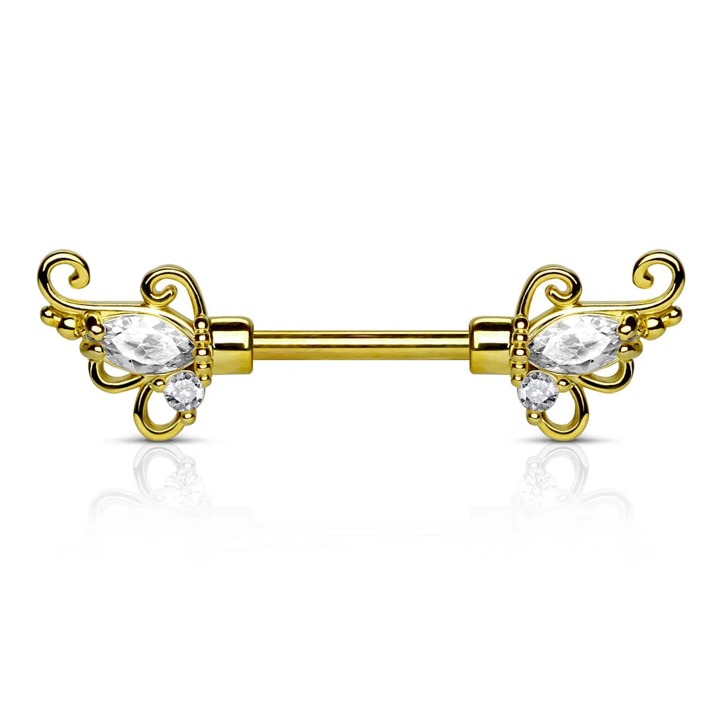 Vintage Token Filigree Nipple Bar with Gold Plating