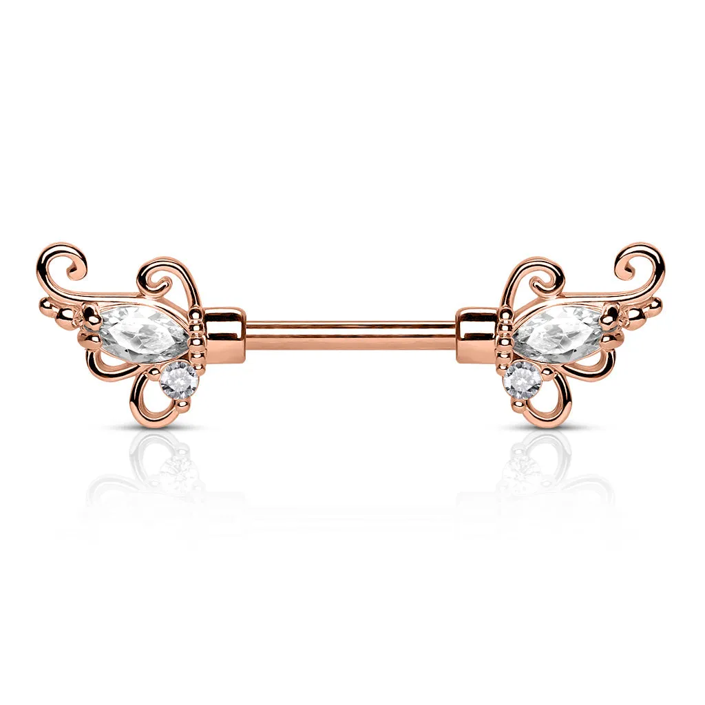 Vintage Token Filigree Nipple Bar with Rose Gold Plating