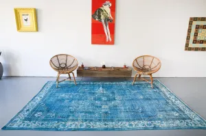 Vintage Turkish Overdyed Rug in Aegean Sea 6.2ftx9.10ft