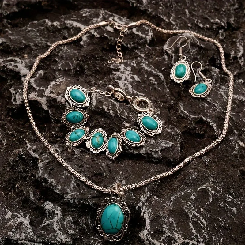 Vintage Turquoise Blue Healing Stone Jewelry Set