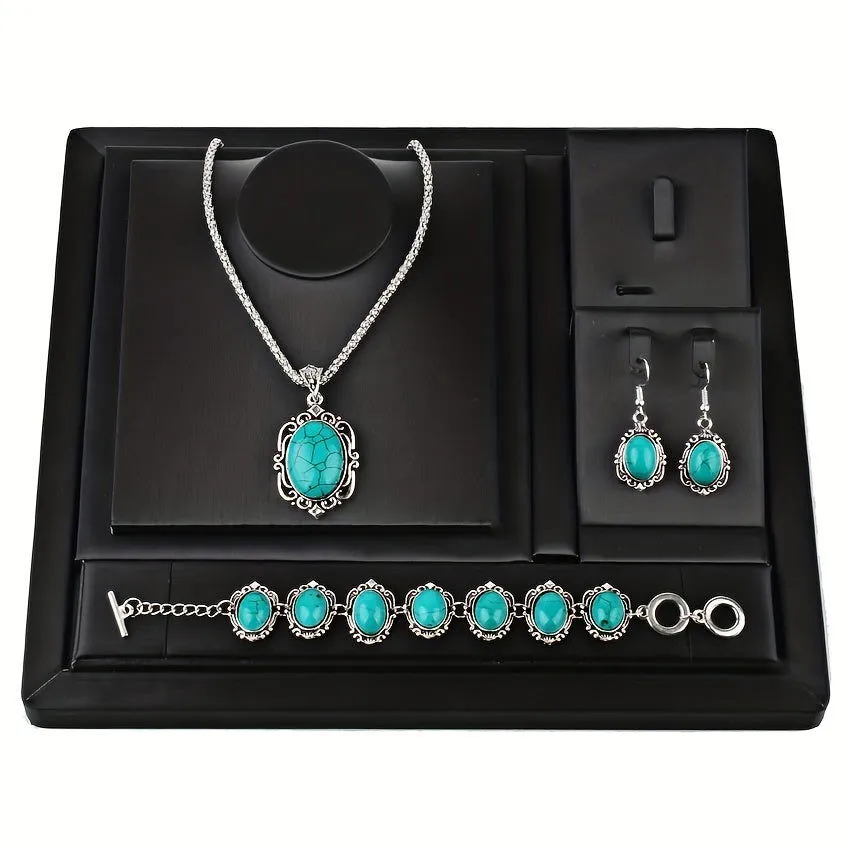 Vintage Turquoise Blue Healing Stone Jewelry Set