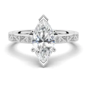 Vintage Two-Tone Marquise Moissanite Engagement Ring With Milgrain Edges