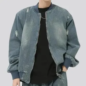 Vintage washed look men's jeans bomber jacket