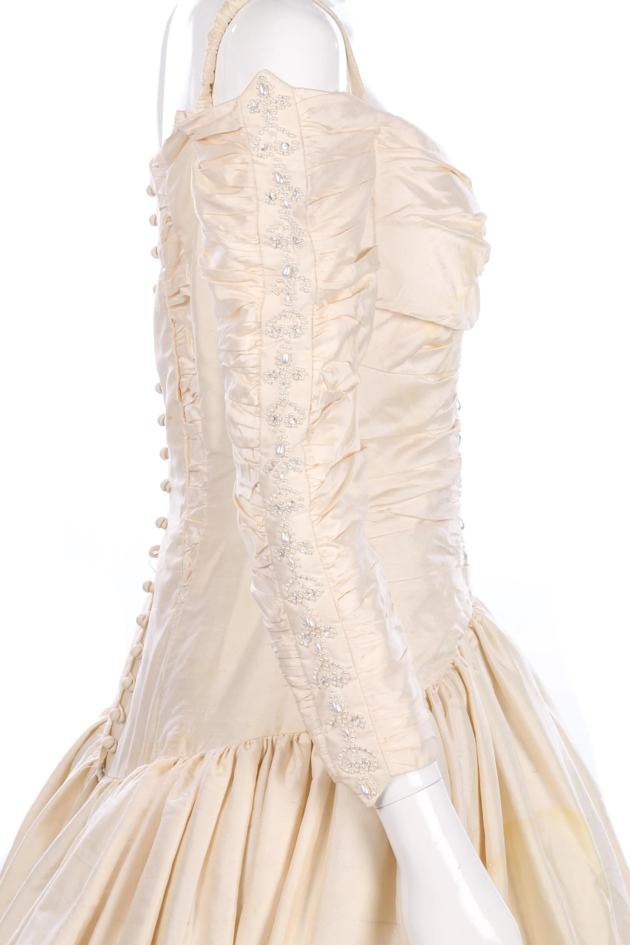 Vintage wedding dress, cream with beaded details