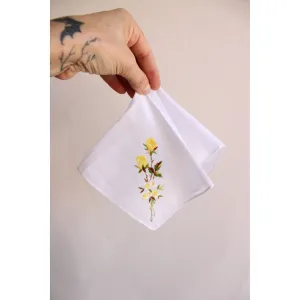 Vintage White Cotton Yellow Rose Embroidered Hanky