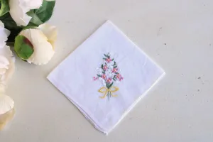 Vintage White Linen Floral Embroidered Hankie