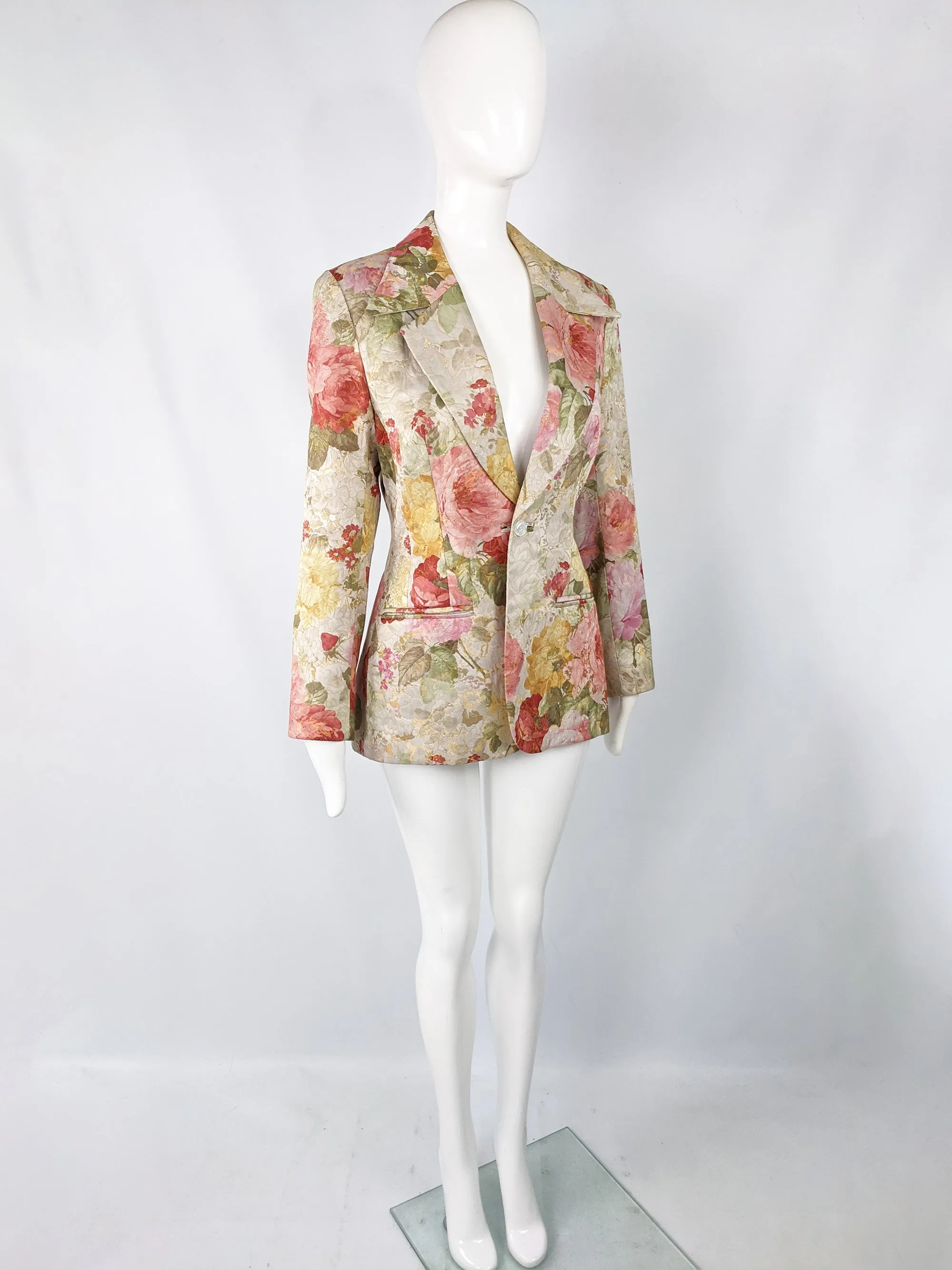 Vintage Womens Floral Peony Jacquard Blazer, 1990s