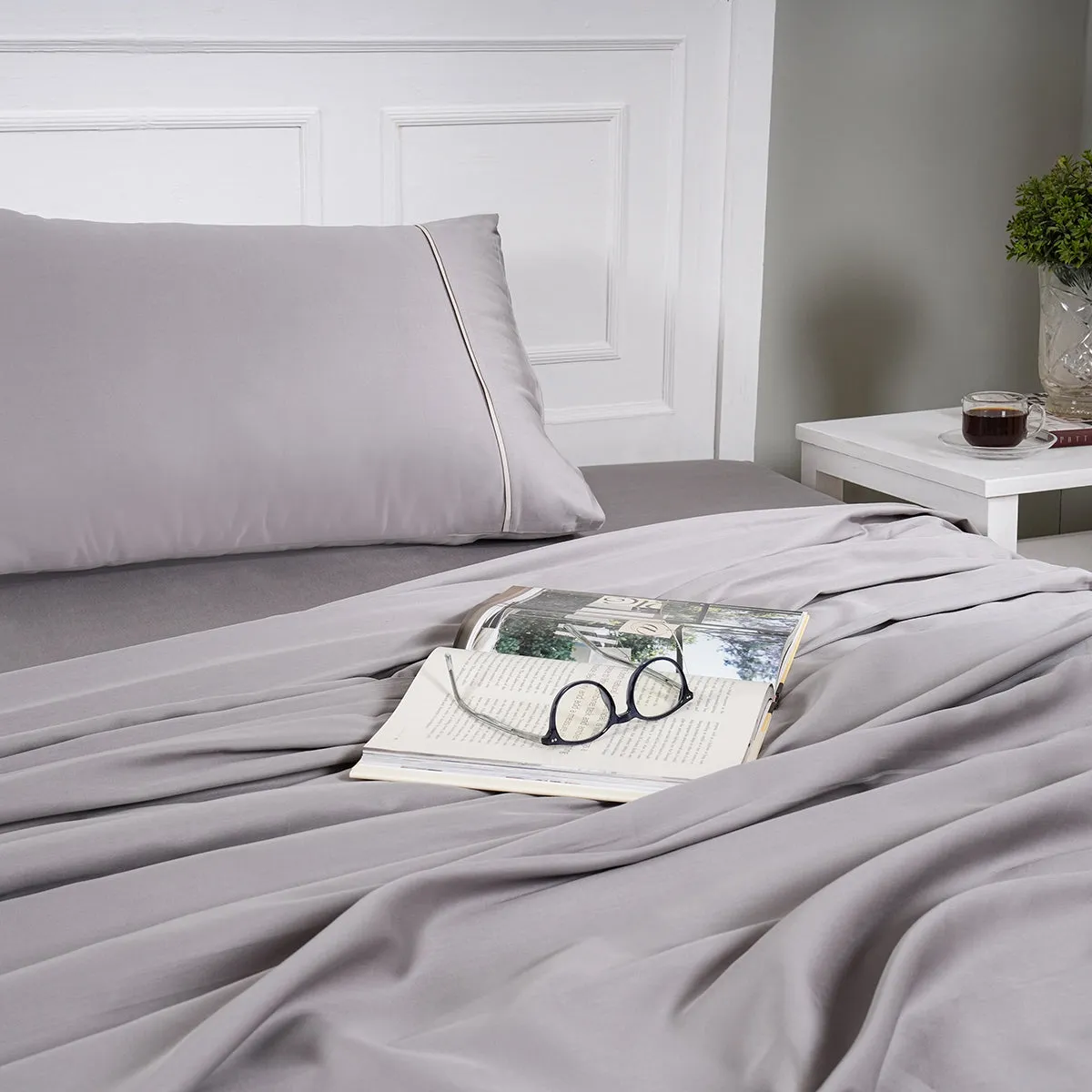 Viola 100%Cotton Solid Grey Bed Sheet With Pillow Case