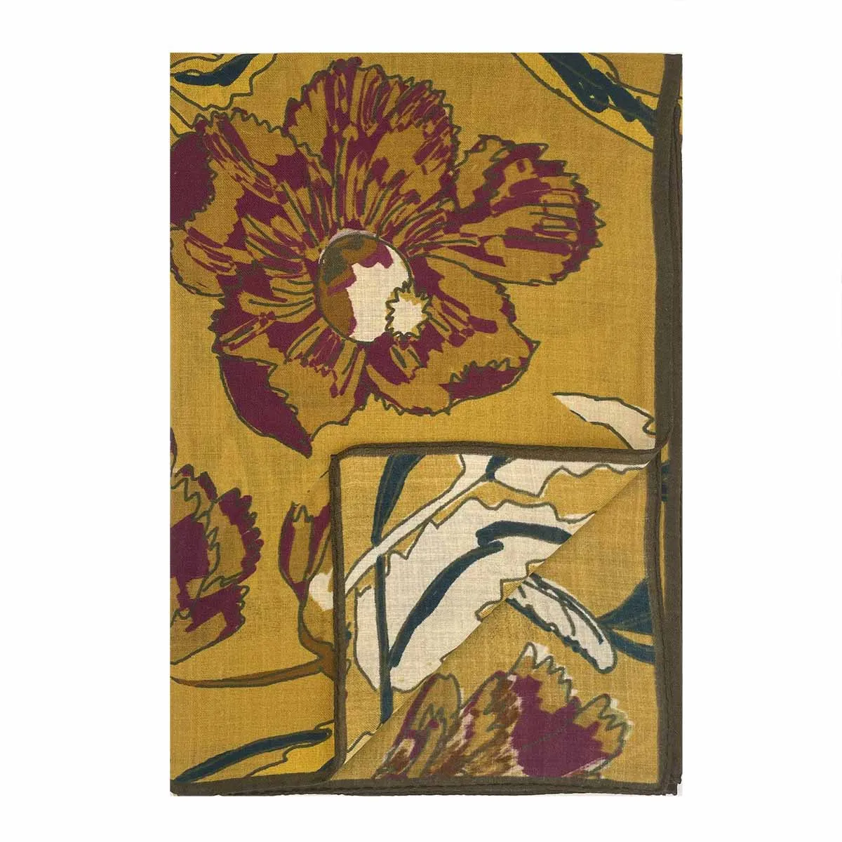 VIOLA - yellow macro floral vintage printed hand made scarf