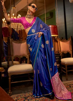 Violet And Pink Zari Woven Satin Silk Saree